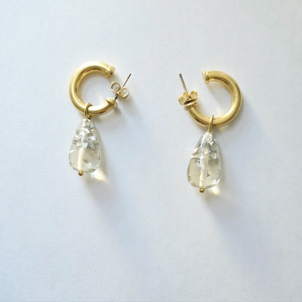 Gold Hoops With Dangling Crystal